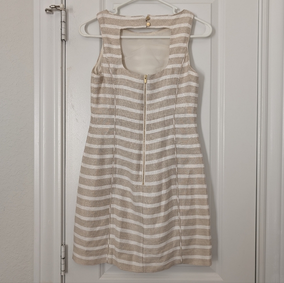 Banana Republic Neutral Stripe Linen Blend Sleeveless Summer Sheath Dress - Picture 7 of 10
